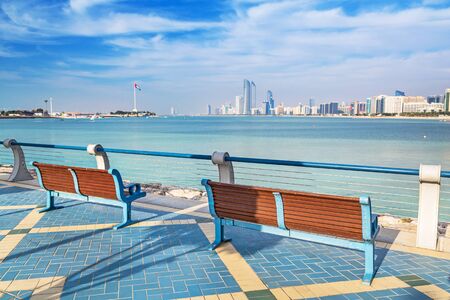 Benches at Persian Gulf in Abu Dhabiのeditorial素材