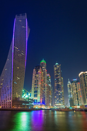Skyscrapers of Dubai Marina at nightのeditorial素材