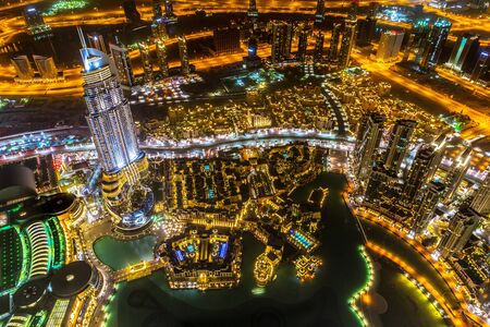 Panorama of city centre in Dubai at night, UAEのeditorial素材