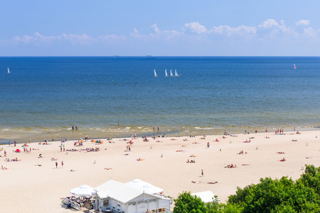 People on the beach of Sopot at Baltic Seaの写真素材