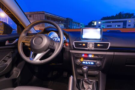 Interior of new Mazda 3 captured at dusk with long exposure techniqueの写真素材