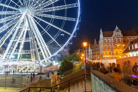 Ferris wheel in the city centre of Gdansk at nightのeditorial素材