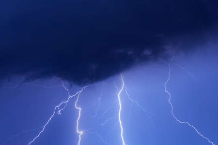 Summer thunderstorm at nightの写真素材