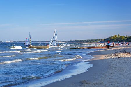 Windsurfing in the Baltic sea in Sopot, Polandの写真素材