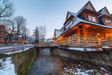Famous Krupowki street in Zakopane at winter timeのeditorial素材