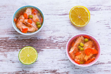 Salmon aspic with vegetablesの写真素材