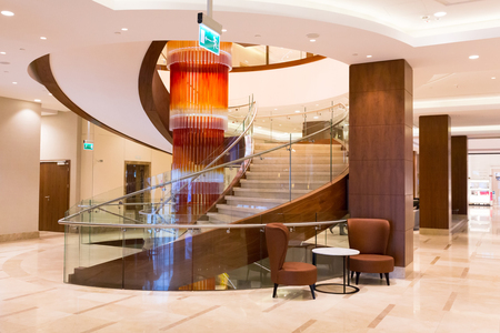 Lobby and hall of DoubleTree by Hilton Hotel and Conference Centre in Warsaw, Polandのeditorial素材