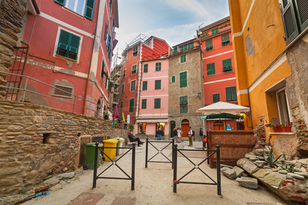 Beautiful architecture of Vernazza town at the Ligurian sea in Italyのeditorial素材