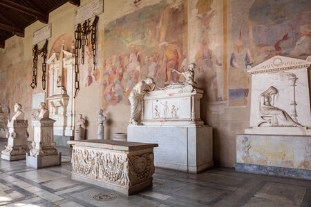 Tomb sculptures in the Monumental Cemetery at the Leaning Tower of Pisa, Italyのeditorial素材