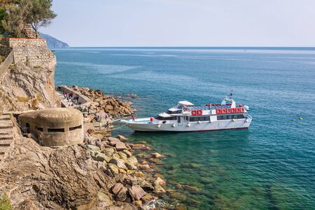 Coastline of Monterosso Beach at Ligurian Sea, Italyの写真素材