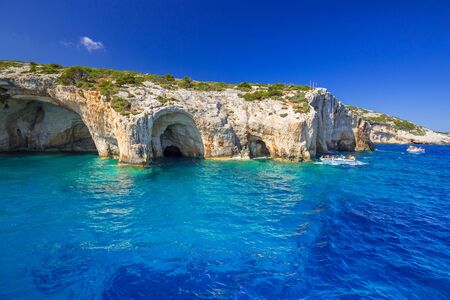 Blue caves at the cliff of Zakynthos island, Greeceの写真素材
