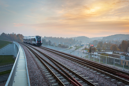 Platform of Pomeranian Metropolitan Railway in Gdansk, Polandのeditorial素材
