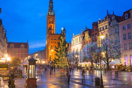 Christmas tree and decorations in old town of Gdansk, Polandのeditorial素材