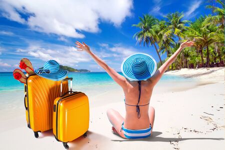 Woman on beach holidayの写真素材