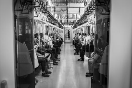YOKOHAMA, JAPAN - NOVEMBER 7, 2016: People traveling by very popular Municipal Subway in Yokohama, Japan. Yokohama Municipal Subway is the metro network in the city of Yokohama, Japanのeditorial素材