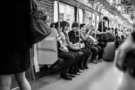 TOKYO, JAPAN - NOVEMBER 12, 2016: People traveling by very popular Tokyo Metro in the capital of Japan. Tokyo Metro had an average daily ridership of 6,84 million passengers.のeditorial素材