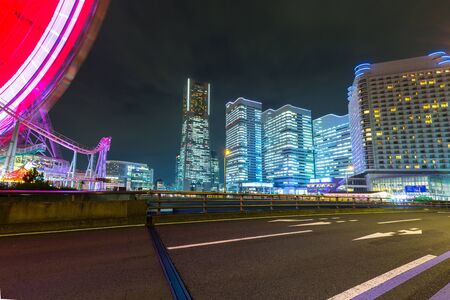YOKOHAMA, JAPAN - NOVEMBER 8, 2016 : Cityscape of Minato Mirai 21 district in Yokohama at night, Japan. Yokohama is the second largest city in Japan by population and most populous municipality.のeditorial素材