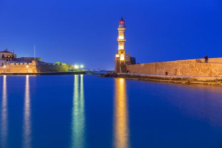 Lighthouse of the old Venetian port in Chania, Crete. Greeceの写真素材