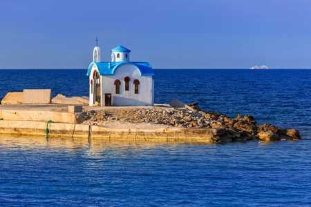 Beautiful chapel on the coast of Kato Galatas on Crete, Greeceの写真素材
