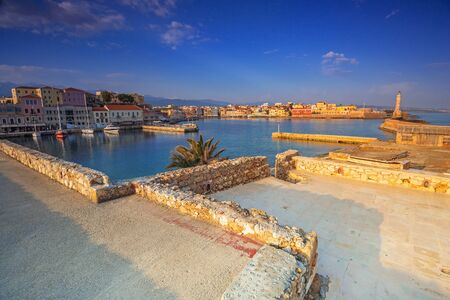 Old Venetian port of Chania at sunrise, Crete. Greeceの写真素材