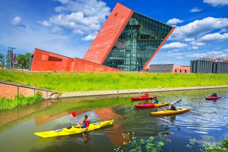 GDANSK, POLAND - JUNE 5, 2017: Kayaks at the Museum of the Second World War in Gdansk, Poland. The Museum main exhibition covering an area of about 5,000 square metres.のeditorial素材