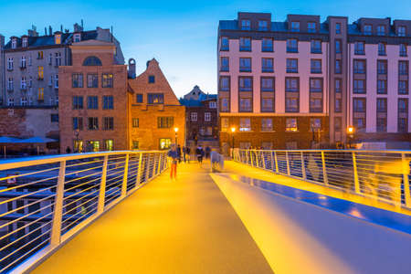 New catwalk over Motlawa river in Gdansk at dusk, Polandの写真素材