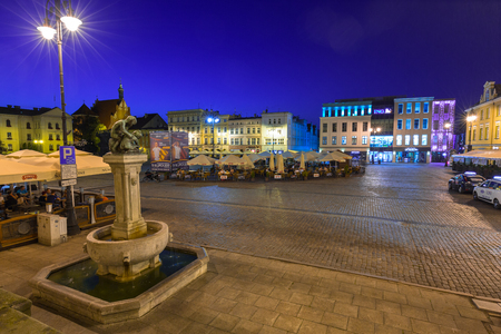 BYDGOSZCZ, POLAND - AUGUST 1, 2017: Architecture of Bydgoszcz city at night, Poland. Bydgoszcz is the eighth-largest city in Poland with beautiful neo-gothic and neo-baroque architecture.のeditorial素材