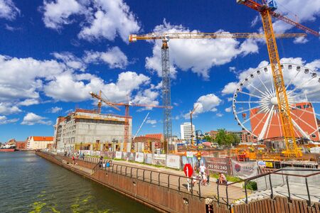 GDANSK, POLAND - JULY 13, 2017: Building constraction at Motlawa river in Gdansk, Poland. Gdansk is the historical capital of Polish Pomerania.のeditorial素材