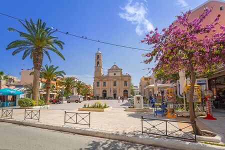 CHANIA, GREECE - APRIL 3, 2017 : Greek Orthodox Cathedral of the Trimartyri in the old town of Chania on Crete. Chania is the second largest city of Crete and the capital of the Chania regional unit.のeditorial素材