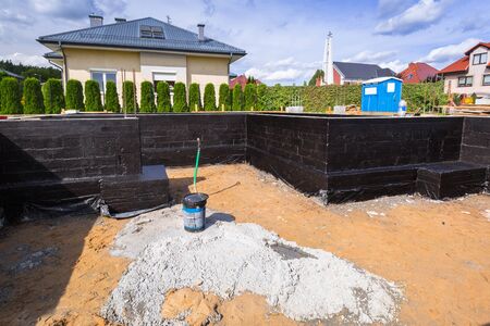 Concrete foundation of a new houseの写真素材