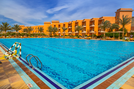 HURGHADA, EGYPT - APR 9, 2013: Tropical resort Three Corners Sunny Beach in Hurghada on 12 April 2013. Three Corners is Belgian company with 11 hotels at Red Sea in Egypt and one in Budapest, Hungary.のeditorial素材