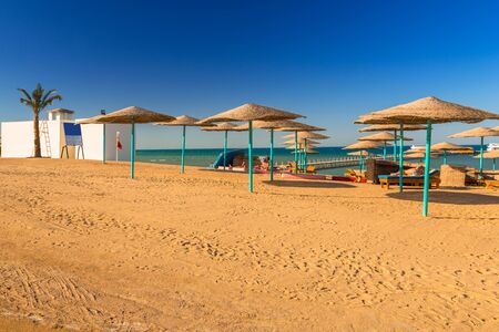 Parasols on the beach of Red Sea in Hurghada, Egyptのeditorial素材