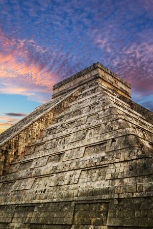 Kukulkan pyramid in Chichen Itza at sunset, Mexicoの写真素材