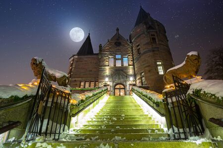 Teleborg Castle at snowy night in Vaxjo, Swedenのeditorial素材