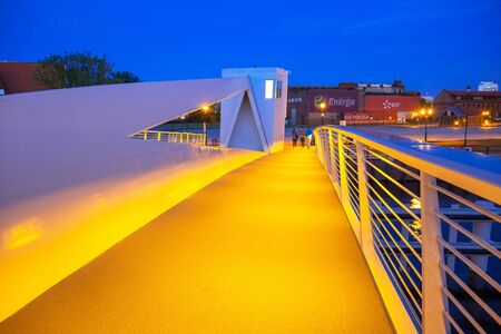 GDANSK, POLAND - JUNE 21, 2017: New catwalk over Motlawa river in Gdansk at dusk, Poland. Gdansk is the historical capital of Polish Pomerania.のeditorial素材