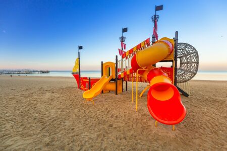 Kids playground on the beach of Baltic Sea in Gdansk, Polandの写真素材