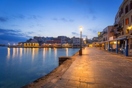 CHANIA, GREECE - APRIL 5, 2017 : Old Venetian harbour of Chania on Crete, Greece. Chania is the second largest city of Crete and the capital of the Chania regional unit.のeditorial素材