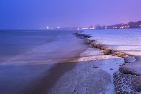 Frozen coast of Baltic Sea in Gdansk, Polandの写真素材