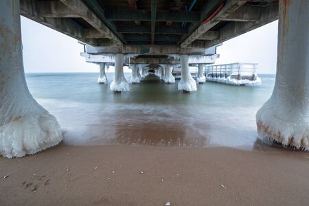 Frozen pier at Baltic Sea in Gdansk, Polandの写真素材