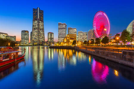 Yokohama, Japan - November 6, 2016 : Architecture of Yokohama cityat night, Japan. Yokohama is the second largest city in Japan by population and most populous municipality.のeditorial素材