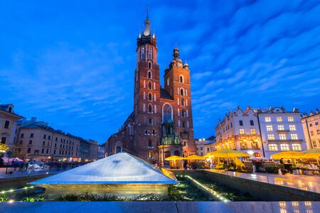 St. Mary Basilica in Krakow at nigh, Polandの写真素材