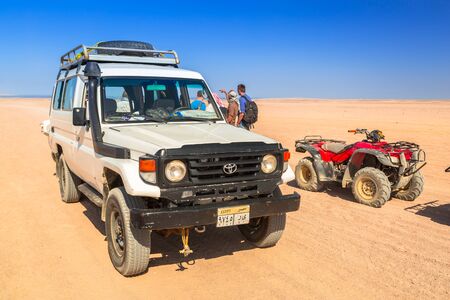 Hurghada, Egypt - April 16, 2013: Off road trip on the african desert near Hurghada, Egypt. Desert safari is one of the main local tourist attraction in Egypt.のeditorial素材