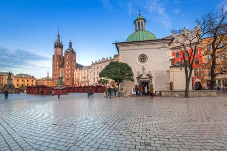 Krakow, Poland - November 12, 2017: Architecture of the old town in Krakow at dusk, Poland. Krakow is the second largest and one of the oldest cities in Poland.のeditorial素材