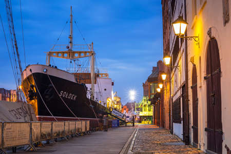 Gdansk, Poland - April 5, 2018: SS SOLDEK on Motlawa river in Gdansk. SS SOLDEK is the first ship built in Poland after World War II. Currently is preserved as a museum ship in Gdansk.のeditorial素材