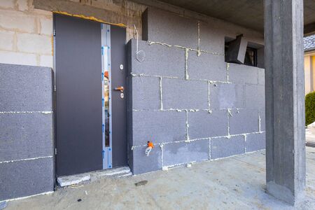 Graphite foam isolation on the new house under constructionの写真素材