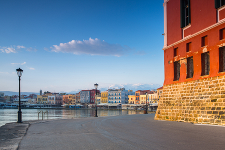 Old Venetian port of Chania at dawn, Crete. Greeceの写真素材
