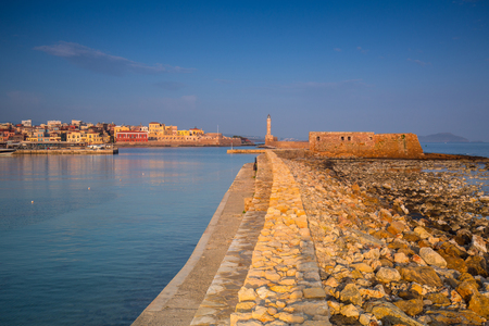 Old Venetian port of Chania at sunrise, Crete. Greeceの写真素材