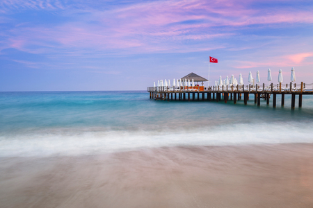 Beautiful beach scenery on Turkish Riviera at sunset, Sideの写真素材