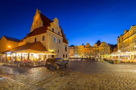 Poznan, Poland - September 8, 2018: Architecture of the main square in Poznan at dusk, Poland. Poznan is a city at the Warta River in west central Polandのeditorial素材