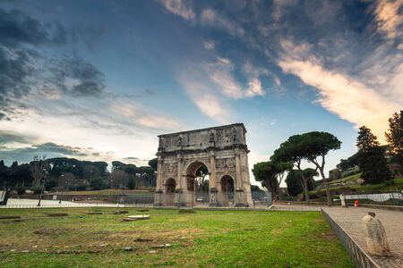 The Arch of Constantine in Rome at sunrise, Italyの写真素材